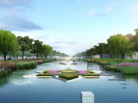  现代河道园林景观psd 