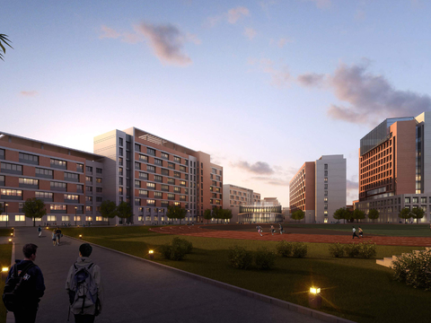  现代学校建筑外观夜景psd 