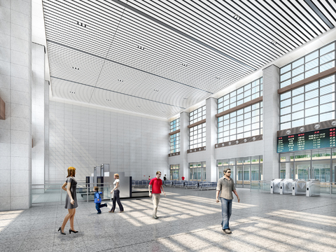  现代高铁站候车大厅3d模型 