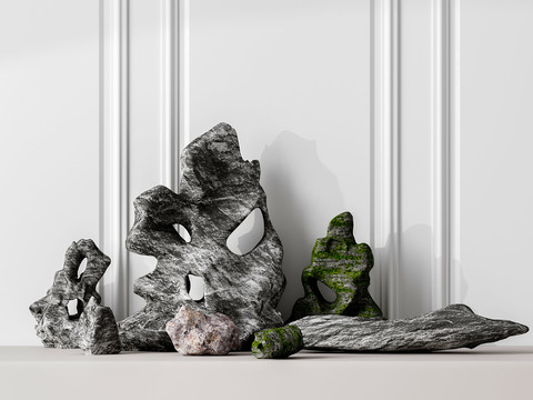  现代假山石头园艺小品3d模型 