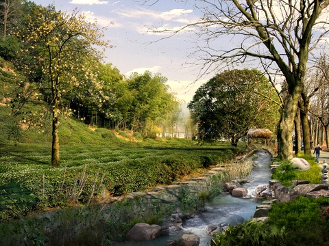  园林景观  公园景观psd 