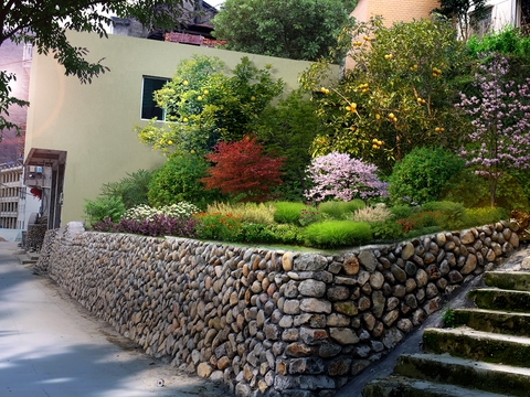  现代绿植造景小品psd 