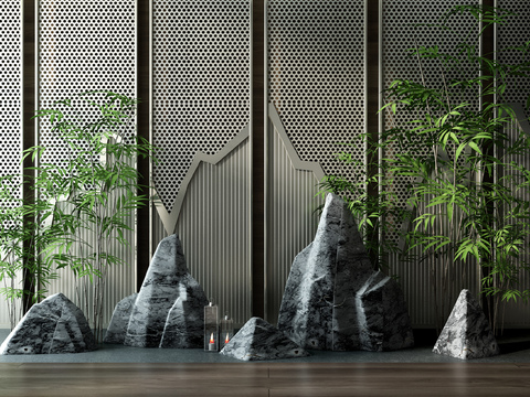  新中式假山景观小品3d模型 