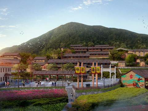  新中式古建外观psd 