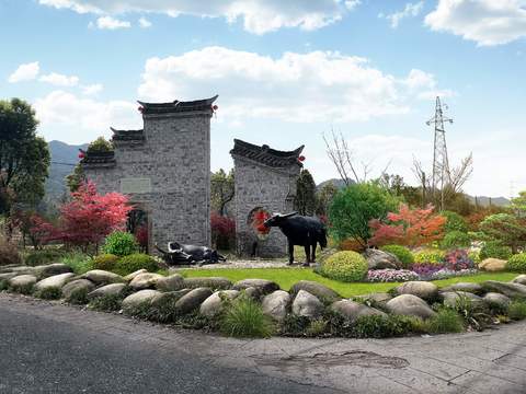  乡村文化墙 牛雕塑psd 