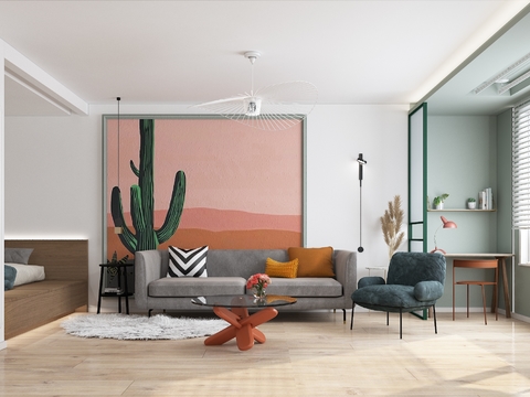  北欧公寓客厅卧室3d模型 