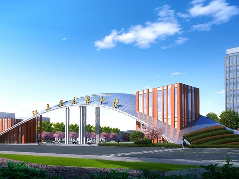  现代中学外观psd 