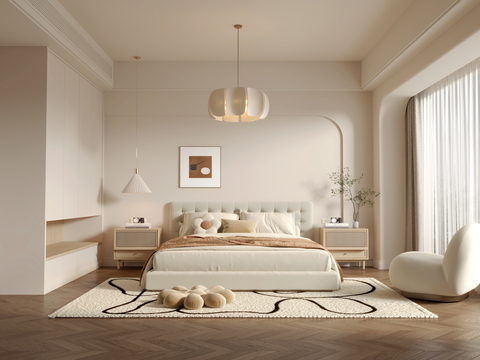 奶油风卧室 主卧 主人房3d模型