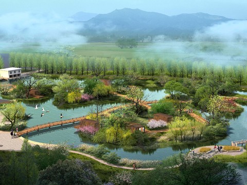  现代湿地园林景观psd 