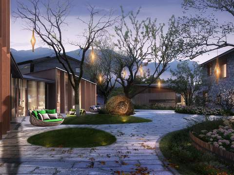  现代民宿景观psd 