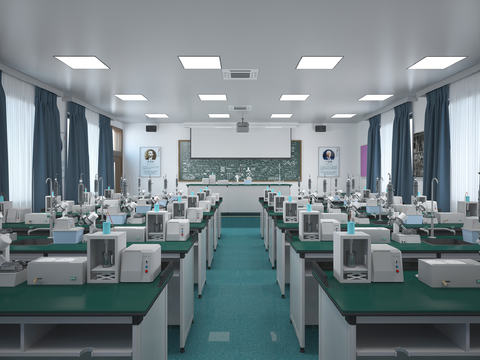  现代学校实验室教室3d模型 