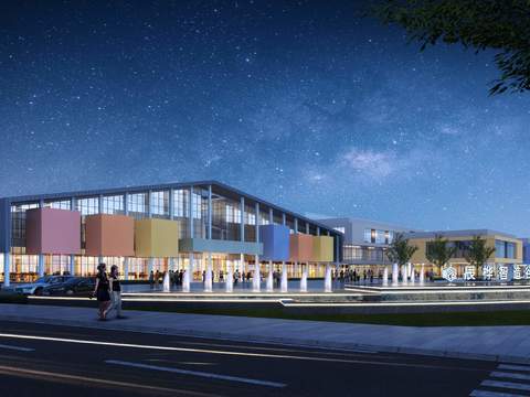  现代建筑外观夜景景观psd 