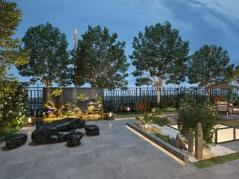  新中式别墅庭院3d模型 