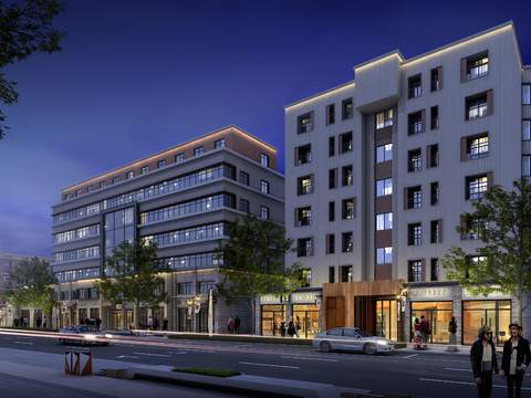  现代商业楼外观夜景psd 