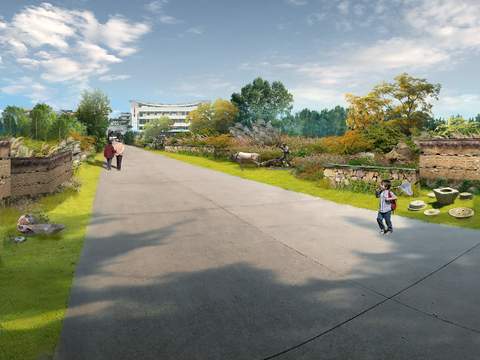  新中式园林景观psd 