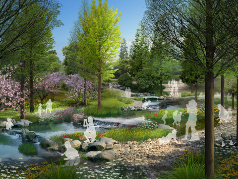  现代湿地公园园林景观psd 