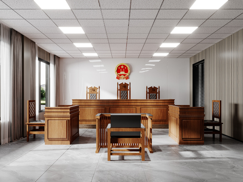  现代法院审判庭 法庭3d模型 
