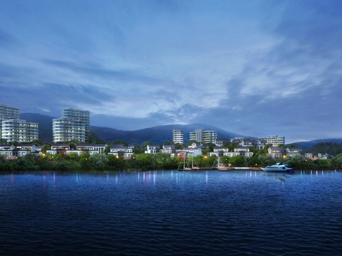  现代海边公园夜景psd 