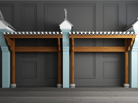  新中式徽派建筑屋顶屋檐门头3d模型 