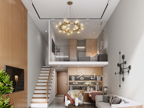  现代公寓客厅卧室3d模型 