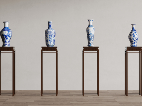  新中式陶瓷 陶瓷 青花瓷 花瓶3d模型 