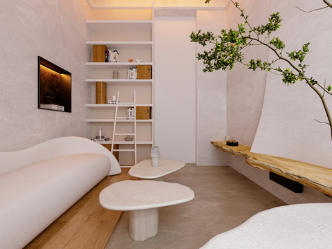  现代侘寂公寓客厅3d模型 