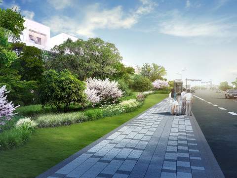  城市道路 绿化带 人行道psd 