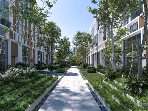  现代别墅区园林景观3d模型 