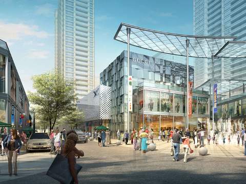  现代中庭商业街步行街景观psd 