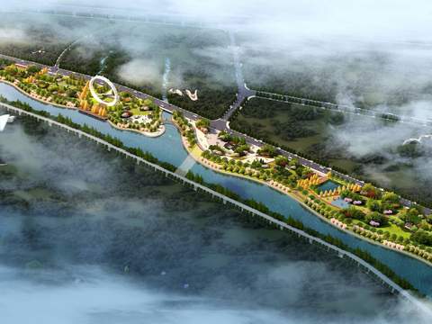  现代湿地园林鸟瞰psd 