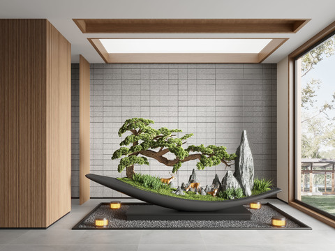  景观小品 松树造景 苔藓景观石3d模型 