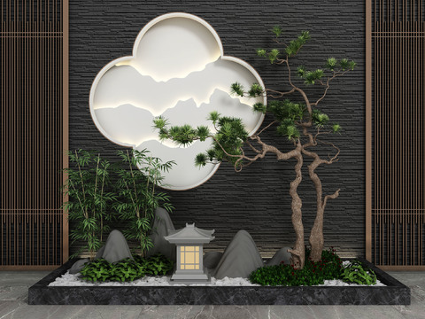  新中式松树假山园艺小品3d模型 