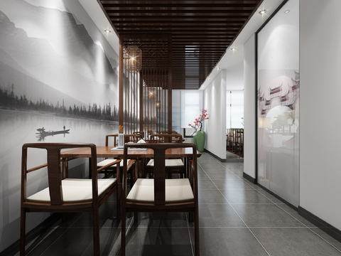  新中式主题餐厅3d模型 