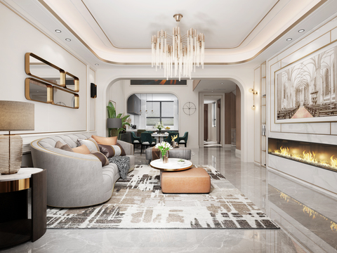  现代挑空别墅客厅餐厅厨房3d模型 