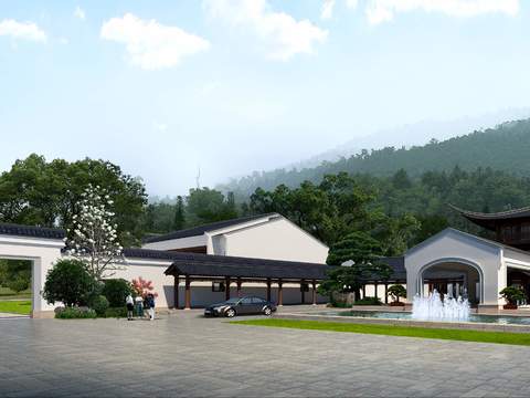  新中式公园园林景观psd 