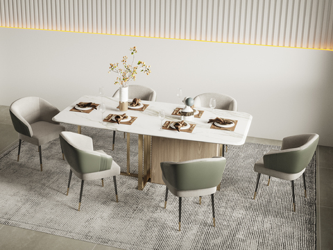 条形餐桌椅3d模型