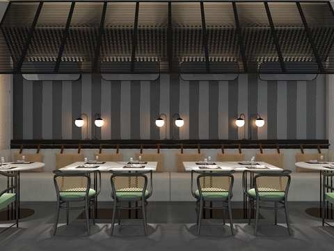  新中式餐饮卡座区3D模型 