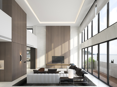  现代别墅大堂餐厅3d模型 