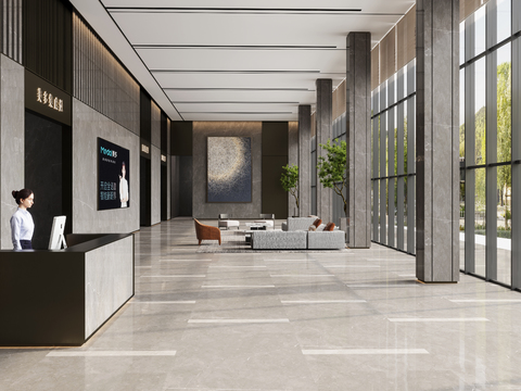  现代办公楼大堂3d模型 