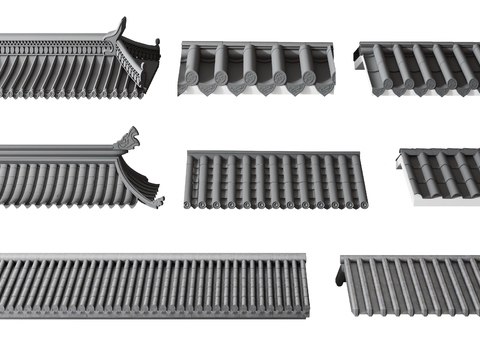  新中式屋檐屋顶建筑构件3d模型 