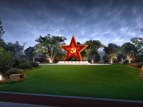  现代党校构件夜景psd 