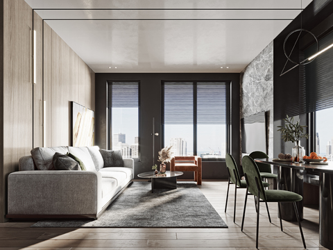  现代公寓客厅餐厅3d模型 