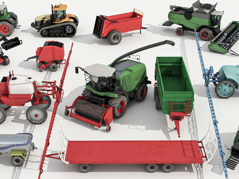  拖拉机 扬场机 旋耕机 起垄机 播种机3d模型 