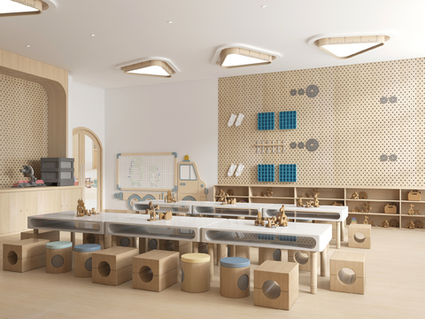  现代幼儿园木工培训教室3d模型 