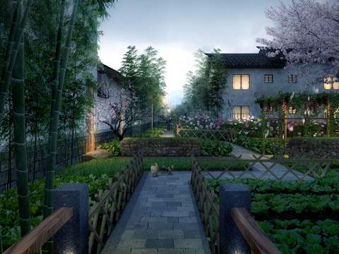  中式庭院园林景观psd 