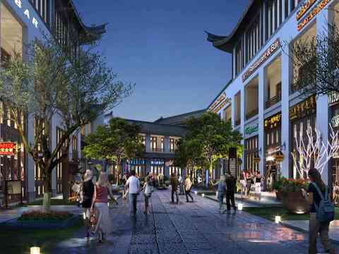  现代商业街夜景psd 