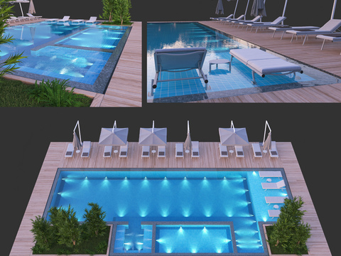  现代户外游泳池3d模型 