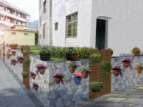  现代道路花卉盆栽psd 