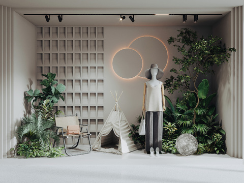  服装店橱窗 露营美陈3d模型 