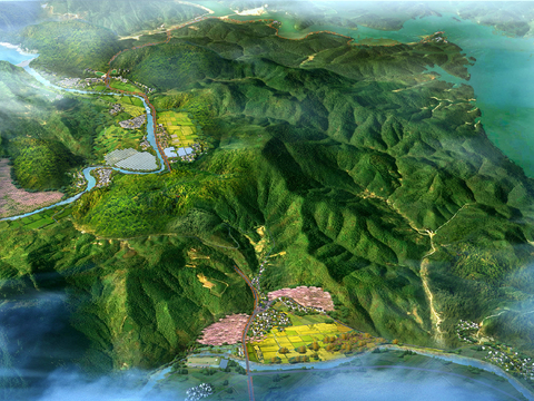  现代山体鸟瞰psd 